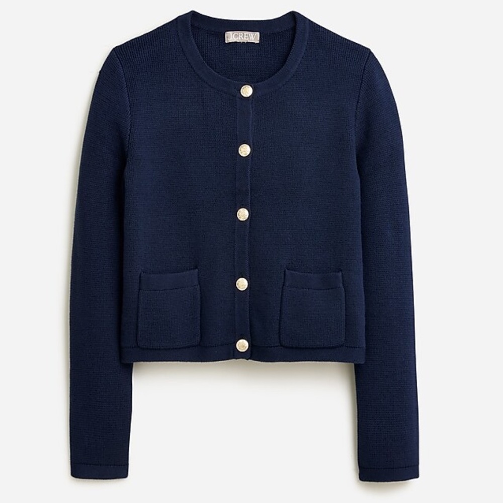 J. Crew Black Emilie Sweater Lady Jacket Gold Buttons Patch Pockets BQ197